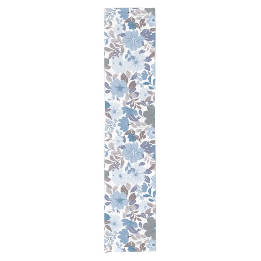 Dusty Blue & Grey Winter Sky Bloementuin Korte Tafelloper (Voorkant)