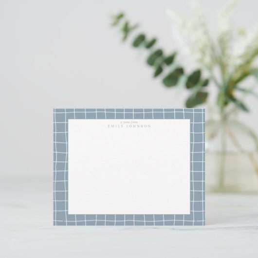 Dusty Blue Grid Frame Note Card Kaart (Staand voorkant)