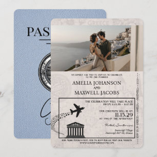 Dusty Blue Griekenland Paspoort bruiloft uitnodigi Kaart