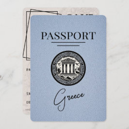 Dusty Blue Griekenland Passport Save the Date Kaar