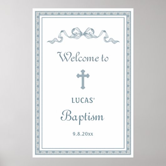 Dusty Blue Grieks Lijst doop welkom Poster (Voorkant)