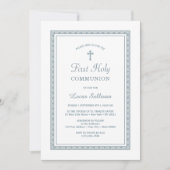Dusty Blue Grieks Lijst Eerste Communie Kaart (Voorkant)