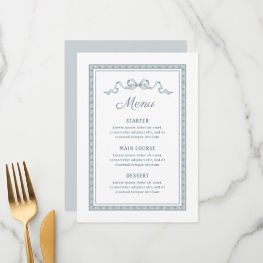 Dusty Blue Grieks Lijst Menu (Voorkant / Achterkant in situ)
