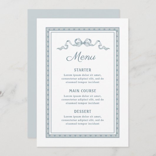 Dusty Blue Grieks Lijst Menu (Voorkant / Achterkant)