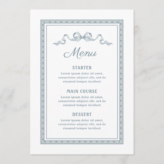 Dusty Blue Grieks Lijst Menu (Voorkant)