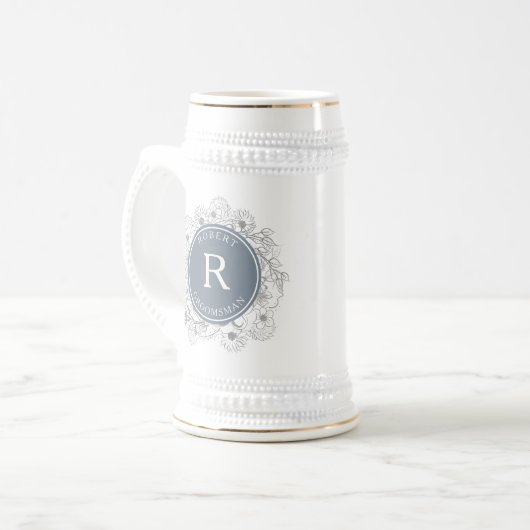 Dusty Blue Groomsman Initiaal Beer Stein Bierpul (Voorkant links)