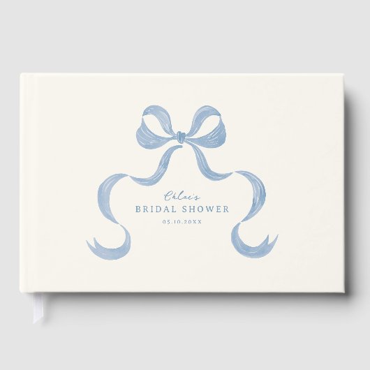 Dusty Blue Hand Drawn Bow Bridal Shower Gastenboek (Voorkant)