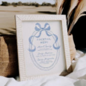 Dusty Blue Hand Drawn Bow Lijst Cocktail Menu Poster