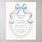 Dusty Blue Hand Drawn Bow Lijst Cocktail Menu Poster (Voorkant)
