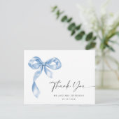 Dusty Blue Hand Drawn Bow Wedding Dank u Briefkaart (Staand voorkant)