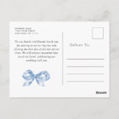 Dusty Blue Hand Drawn Bow Wedding Dank u Briefkaart (Achterkant)