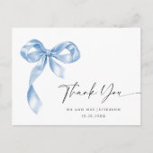 Dusty Blue Hand Drawn Bow Wedding Dank u Briefkaart (Voorkant)