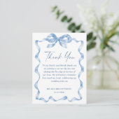 Dusty Blue Hand Drawn Bow Wedding Dank u Briefkaart (Staand voorkant)