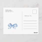 Dusty Blue Hand Drawn Bow Wedding Dank u Briefkaart (Achterkant)