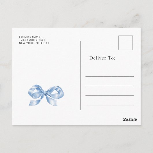 Dusty Blue Hand Drawn Bow Wedding Dank u Briefkaart (Achterkant)
