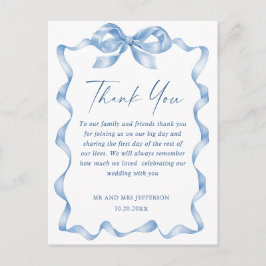 Dusty Blue Hand Drawn Bow Wedding Dank u Briefkaart
