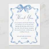 Dusty Blue Hand Drawn Bow Wedding Dank u Briefkaart (Voorkant)