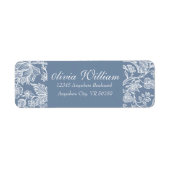 Dusty Blue Hand Drawn Chinoiserie Floral Etiket (Voorkant)