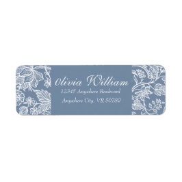 Dusty Blue Hand Drawn Chinoiserie Floral Etiket