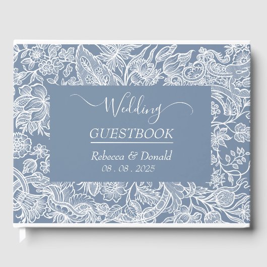 Dusty Blue Hand Drawn Chinoiserie Floral Gastenboek (Voorkant)