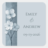 Dusty Blue Hand Drawn Floral Botanical Wedding Vierkante Sticker (Voorkant)