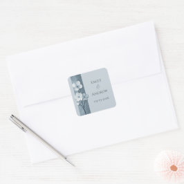 Dusty Blue Hand Drawn Floral Botanical Wedding Vierkante Sticker