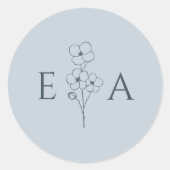 Dusty Blue Hand Drawn Floral Monogram Wedding Ronde Sticker (Voorkant)