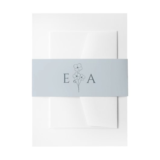 Dusty Blue Hand Drawn Floral Monogram Wedding Uitnodigingen Wikkel (Voorkant Voorbeeld)