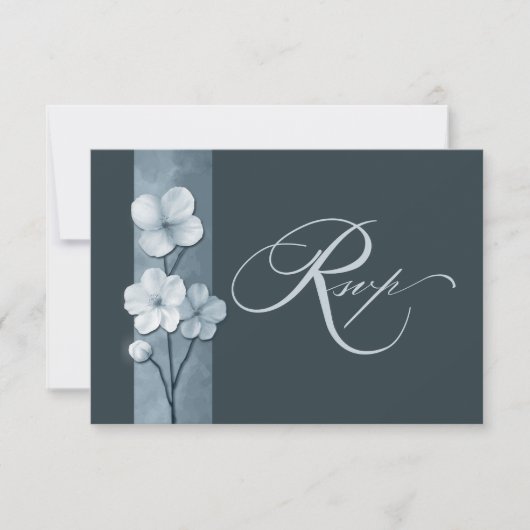 Dusty Blue Hand Drawn Floral QR Code RSVP (Voorkant)