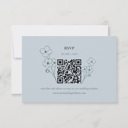 Dusty Blue Hand Drawn Floral QR Code RSVP (Achterkant)