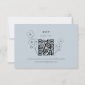Dusty Blue Hand Drawn Floral QR Code RSVP Kaartje (Achterkant)