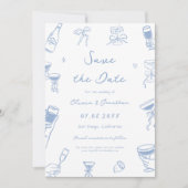 Dusty Blue Hand Drawn Wedding Save the Date Foto Kaart (Voorkant)