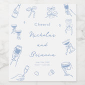 Dusty Blue Hand Drawn Wedding Wijn Etiket (Enkel label)