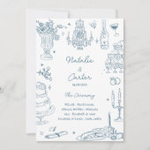 Dusty Blue Hand Drawn Whimsical Wedding Program Kaart (Voorkant)