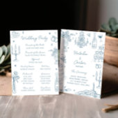 Dusty Blue Hand Drawn Whimsical Wedding Program Kaart