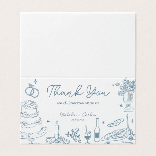 Dusty Blue Hand getekend grillige bruiloft Dank u Kaart (Buitenkant ongevouwen)