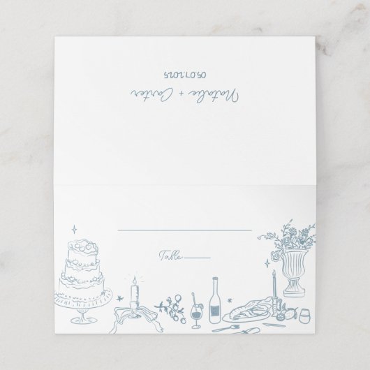 Dusty Blue Hand getekend grillige bruiloft Dank u Plaatskaartje (Buitenkant ongevouwen)