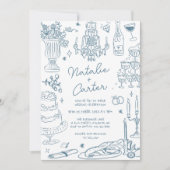 Dusty Blue Hand getekend grillige bruiloft Kaart (Voorkant)