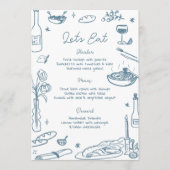 Dusty Blue Hand getekend grillige bruiloft Menu (Voorkant)