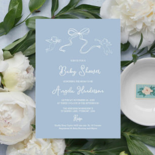 Dusty Blue Hand getrokken Baby shower uitnodiging