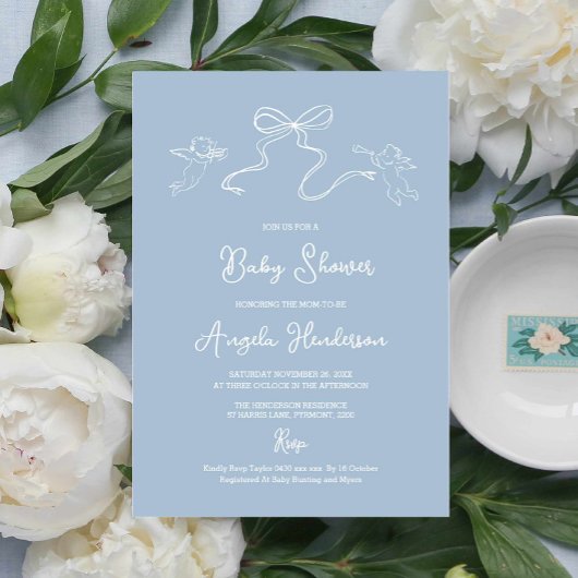 Dusty Blue Hand getrokken Baby shower uitnodiging