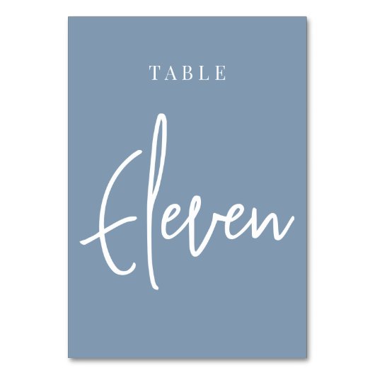Dusty Blue Hand Scripted Table ELEVEN Kaart (Achterkant)