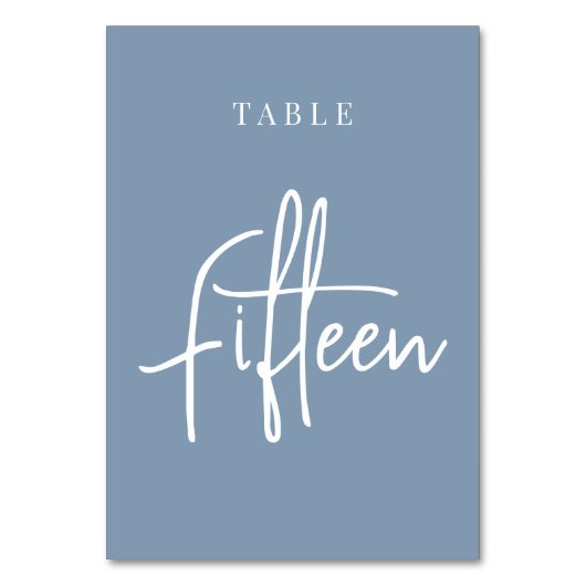 Dusty Blue Hand Scripted Table FIFTEEN Kaart (Voorkant)