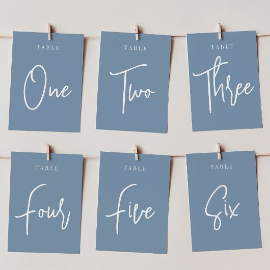 Dusty Blue Hand Scripted Table FIVE Kaart