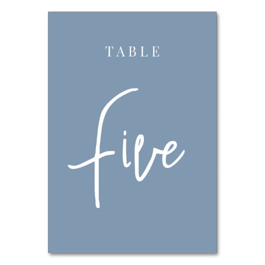 Dusty Blue Hand Scripted Table FIVE Kaart (Voorkant)