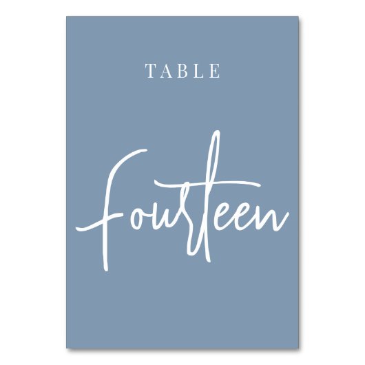 Dusty Blue Hand Scripted Table FOURTEEN Kaart (Achterkant)