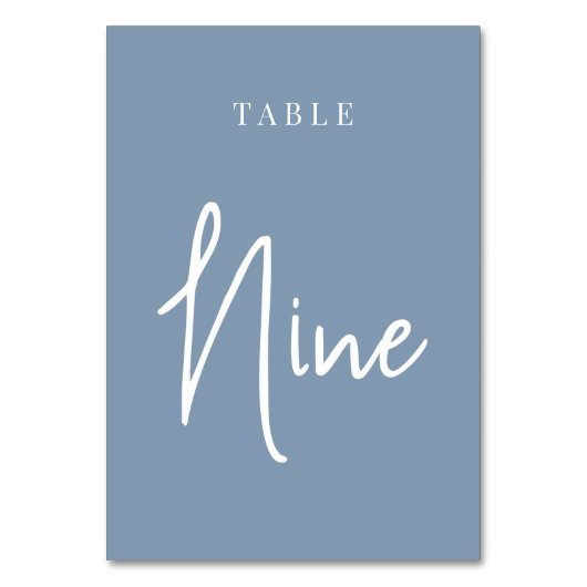 Dusty Blue Hand Scripted Table NINE Kaart (Achterkant)