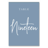 Dusty Blue Hand Scripted Table NINETEEN Kaart (Achterkant)