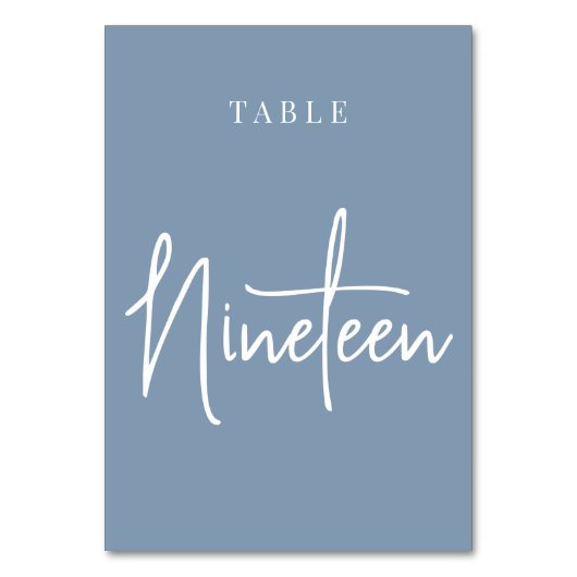Dusty Blue Hand Scripted Table NINETEEN Kaart (Voorkant)