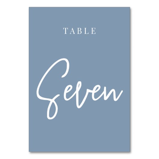 Dusty Blue Hand Scripted Table SEVEN Kaart (Voorkant)